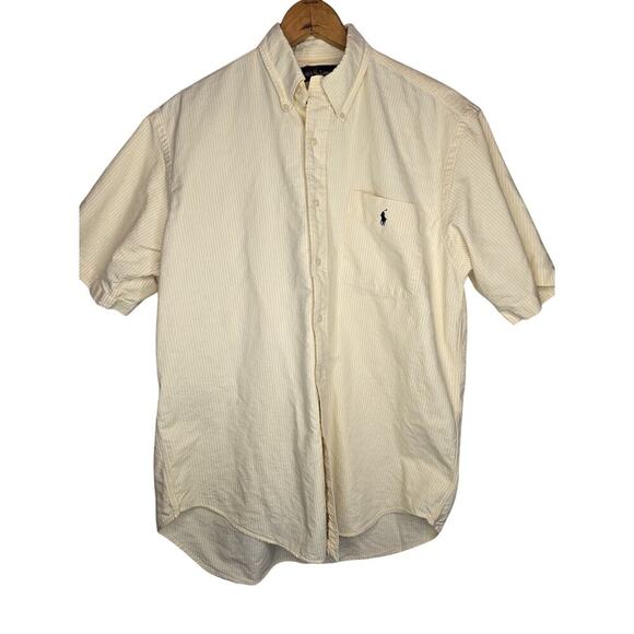 Mens Ralph Lauren Blaire Short Sleeve Shirt Size Medium Yellow White Pinstripe - Picture 1 of 5